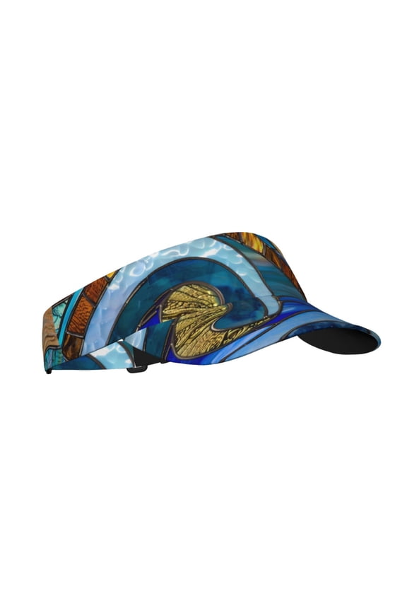 Stained Glass Ocean Wave Print Adult Sunscreen Visor Cap,1 Piece of Sport Sun Visor Hats Adjustable Sun Hat for Outdoor Activities Fits for Women and Men (One Size)