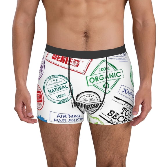 Vsdgher Stamp Set Collection Pattern Men's Boxer Brief Underwear,Soft Funny Underwear for Men-Small