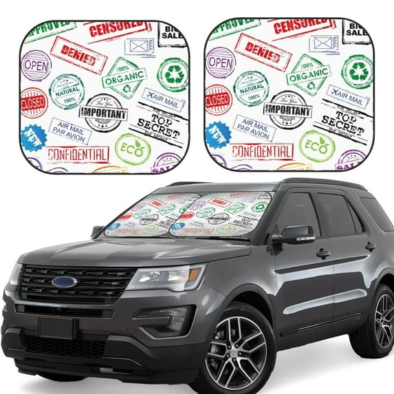 Vsdgher Stamp Set Collection Print Car Windshield Sun Shade, Reflective Sunshade Window Sunshade Sun Visor Protector Fit for Cars,Trucks,SUVs-Medium