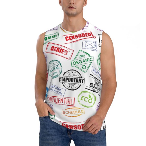 Vsdgher Stamp Set Collection Print Workout Tank Tops Gym Sleeveless Fitness Muscle Tee -3X-Large