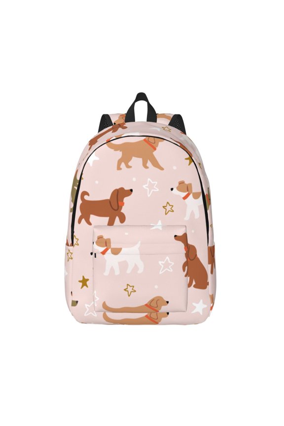 Star Cute Dog Print Canvas Backpack Travel Rucksack Unisex Knapsack 15.7/17.7Inch Laptop Backpack for Work,College -Medium