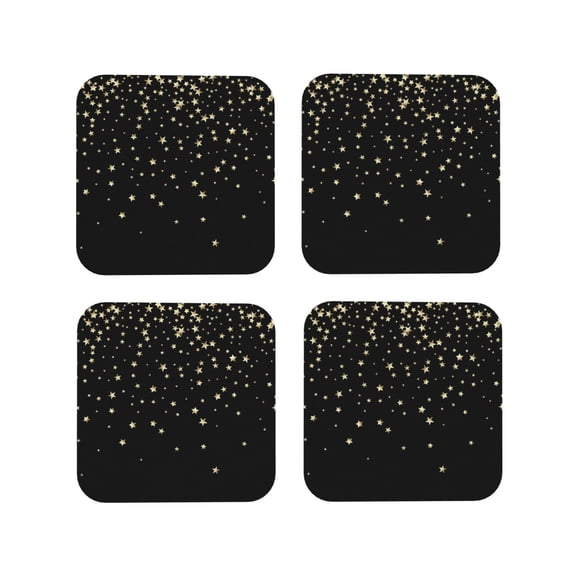 Vsdgher Star Silver Glitter Leather Coasters for Drinks, Durable Drink Coasters 4 Set for Tabletop Protection, Luxurious Home Décor and Housewarming Gift-Square