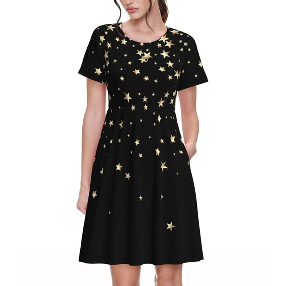 Vsdgher Star Silver Glitter for Womens Summer 2025 Casual Midi Maxi Dresses Lightweight Short Sleeve Round Neck Beach Dress -3X-Large