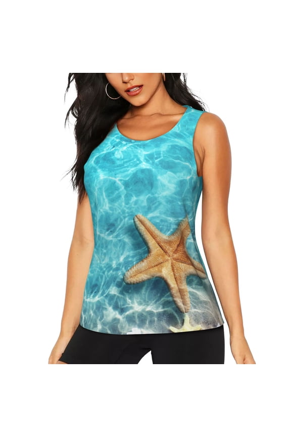 Starfish And Seashell On The Beach 1 Tank Top Sports Vest Bra for Women Sports ,Quick Dry Sports Workout Running Top Vest-Large