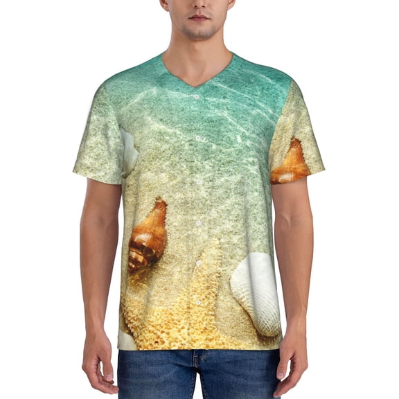 Vsdgher Starfish And Seashell On The Beach Mens T-Shirts Baseball Vintage Fashionable Lightweight Casual Crew Neck Slim Fit with Long Sleeves-Medium