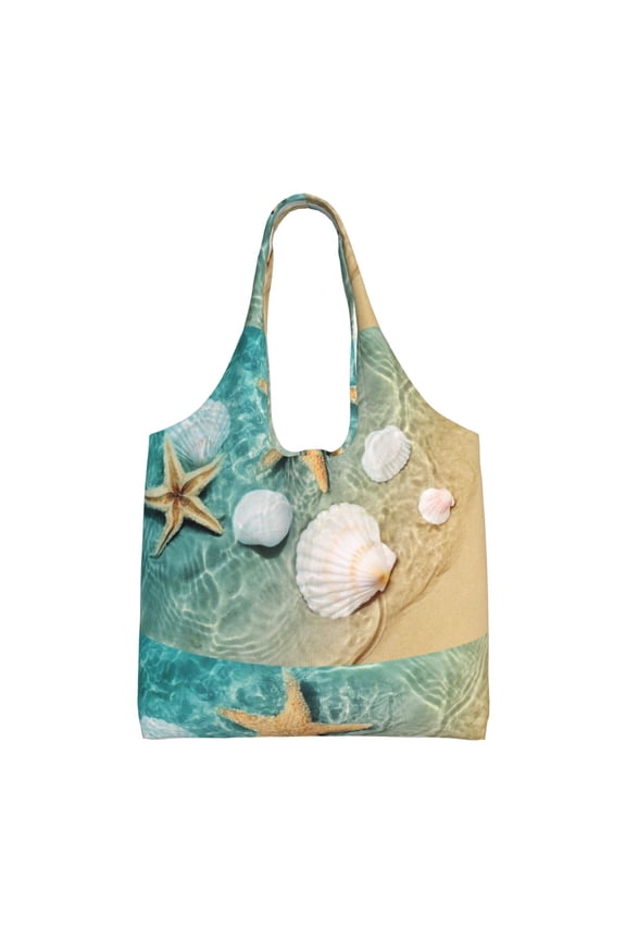 Starfish And Seashell Print canvas Tote Bag, Lightweight Cloth Bags, Suitable for shopping, groceries, travel