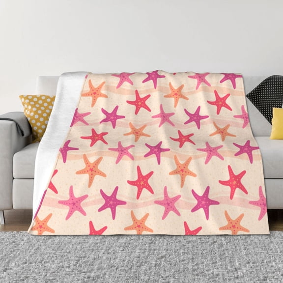 Vsdgher Starfish Pattern Fleece Throw Blanket, Horizontal Fleece Bedding Home Decor for Couch & Bed All Season Use -80"x60"