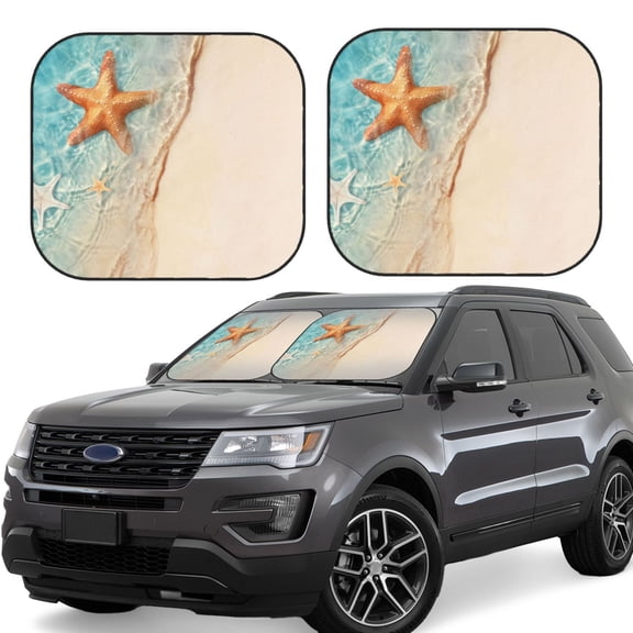 Vsdgher Starfish On The Sand Beach Print Car Windshield Sun Shade, Reflective Sunshade Window Sunshade Sun Visor Protector Fit for Cars,Trucks,SUVs-Small