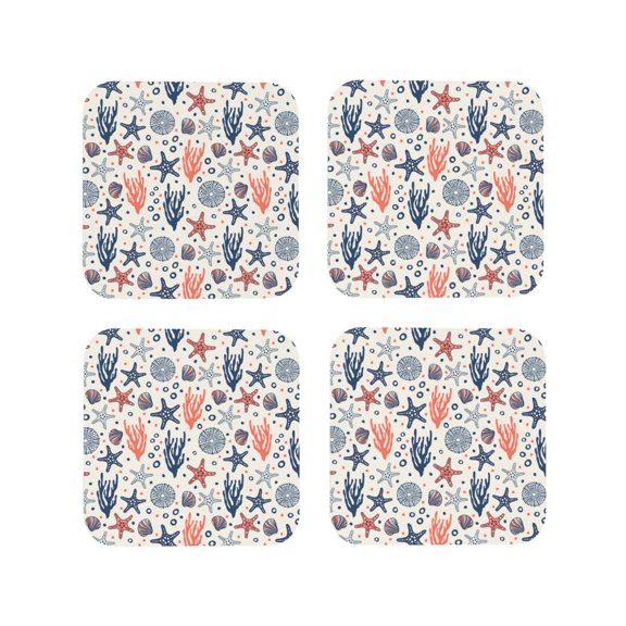 Vsdgher Starfish Shell Leather Coasters for Drinks, Durable Drink Coasters 4 Set for Tabletop Protection, Luxurious Home Décor and Housewarming Gift ( {designName})Square