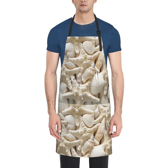 Vsdgher Starfish and Sea Shells Waterproof Apron with 2 Pockets Kitchen Chef Aprons Bibs for Grooming Cooking Baking Painting Gardening