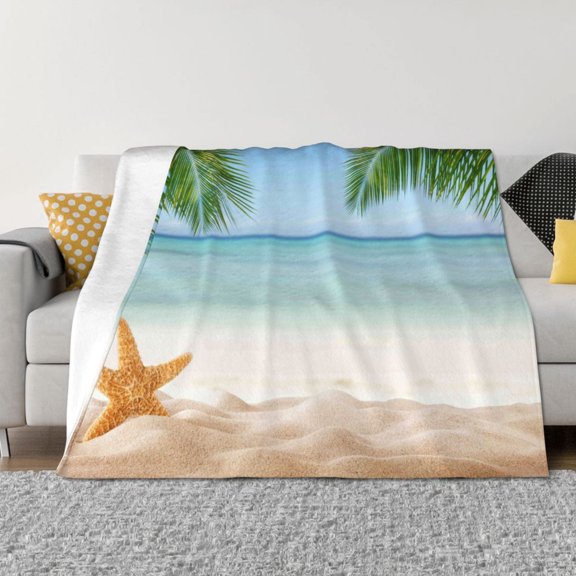 Vsdgher Starfish in Beach Pattern Fleece Throw Blanket, Horizontal Fleece Bedding Home Decor for Couch & Bed All Season Use -80"x60"