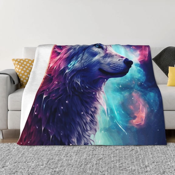 Vsdgher Starry Multicolored Wolf Pattern Fleece Throw Blanket, Horizontal Fleece Bedding Home Decor for Couch & Bed All Season Use -60"x50"