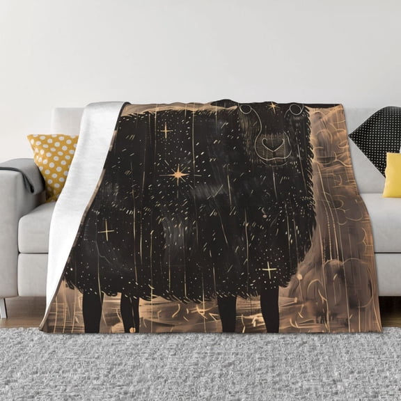 Vsdgher Starry Night Black Sheep Pattern Fleece Throw Blanket, Horizontal Fleece Bedding Home Decor for Couch & Bed All Season Use -80"x60"