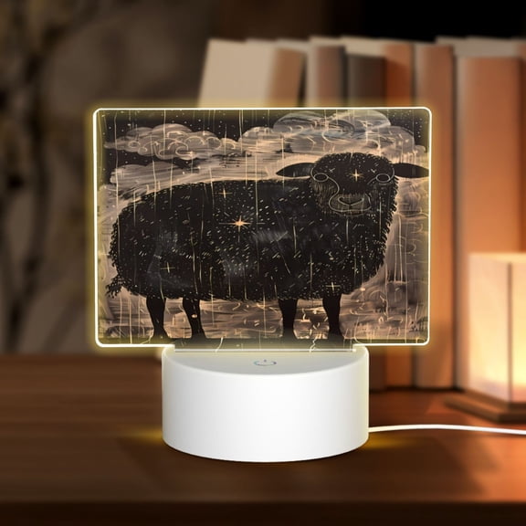 Vsdgher Starry Night Black Sheep Rectangular Acrylic Night Light Acrylic Sleep Night Light Friend Gifts for Birthday Gifts for Women Teens Boys Girls