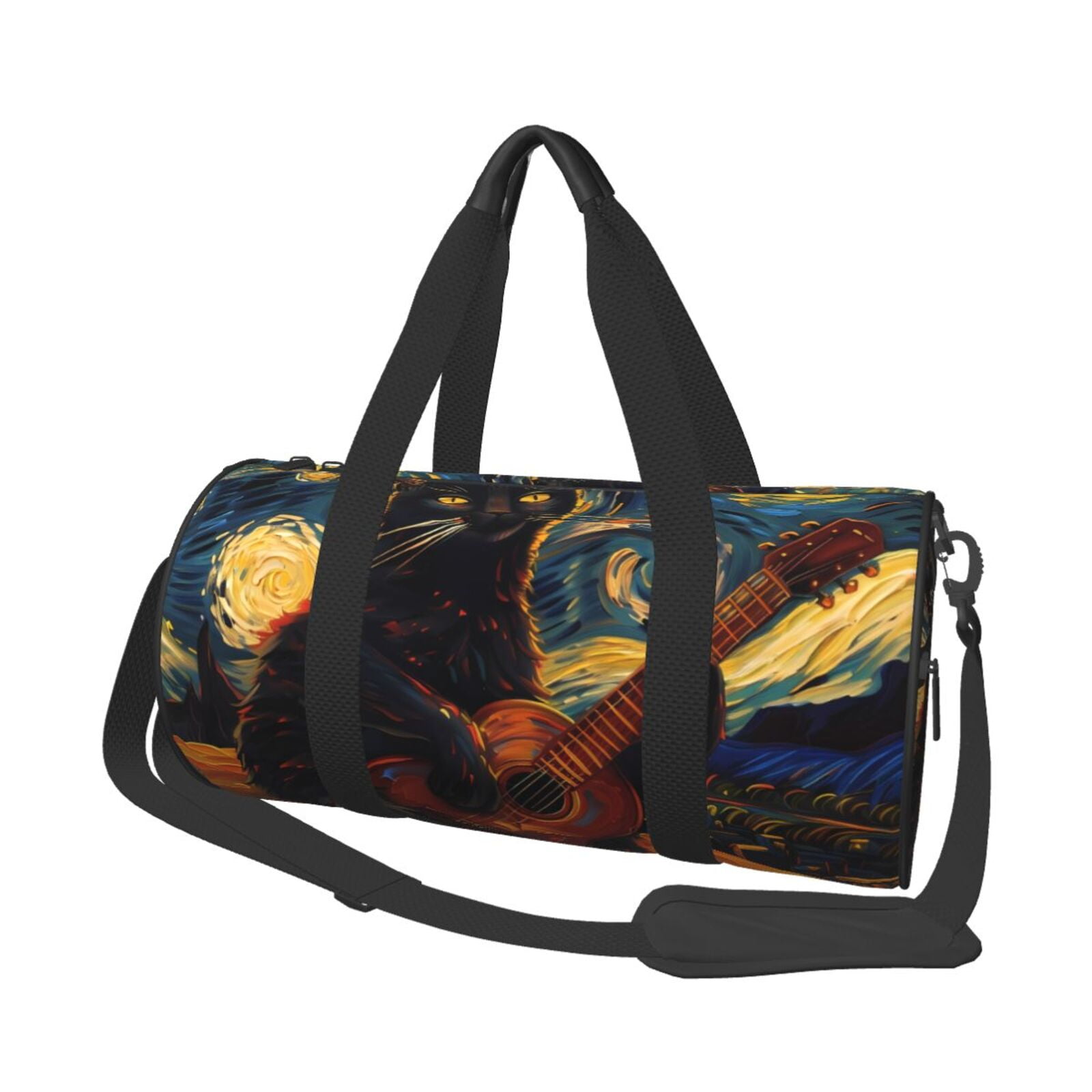 Vsdgher Starry Night Cat Guitarist 45L Foldable Duffel Bag, Sports Gym Bag,Overnight Bag, Portable Weekender Bag for Airplanes