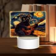 Vsdgher Starry Night Cat Guitarist Rectangular Acrylic Night Light Acrylic Sleep Night Light Friend Gifts for Birthday Gifts for Women Teens Boys Girls