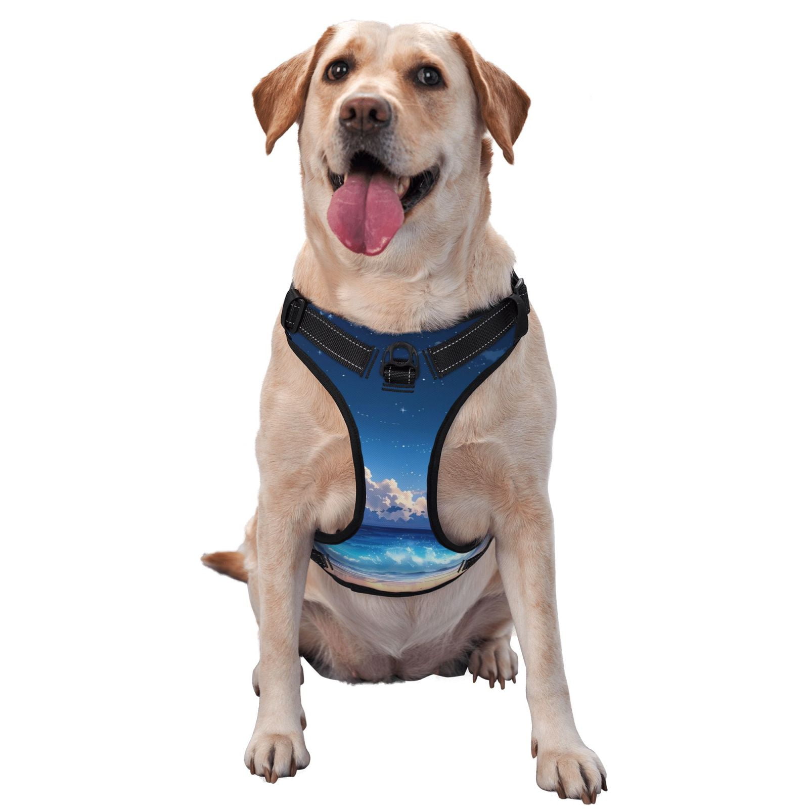 Vsdgher Starry Night Ocean View Dog Harness, No-Pull Pet Harness, Dog Vest, Pet Vest for Small to Large Dogs-Large