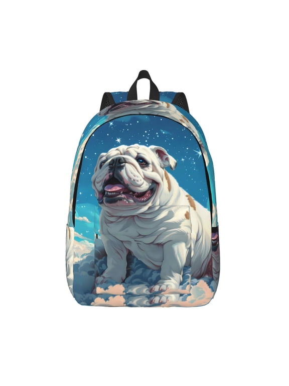 Starry Sky Cloud Bulldog Print Canvas Backpack Travel Rucksack Unisex Knapsack 15.7/17.7Inch Laptop Backpack for Work,College -Medium