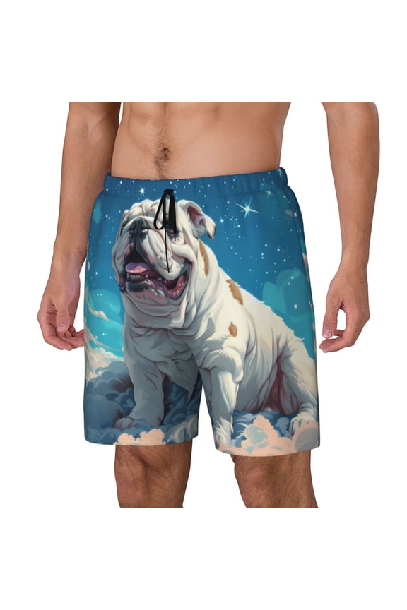 Starry Sky Cloud Bulldog for Mens Swim Trunks with Compression Liner Swim Shorts Swim Suits Board Shorts-Medium