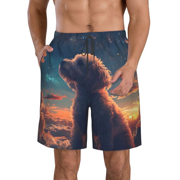 Vsdgher Starry Sky Cloud Puppy Men's Beach Shorts, Surfing shorts, Swim trunks, Quick Dry Swim Trunks for Surfing Beach Fun -Small