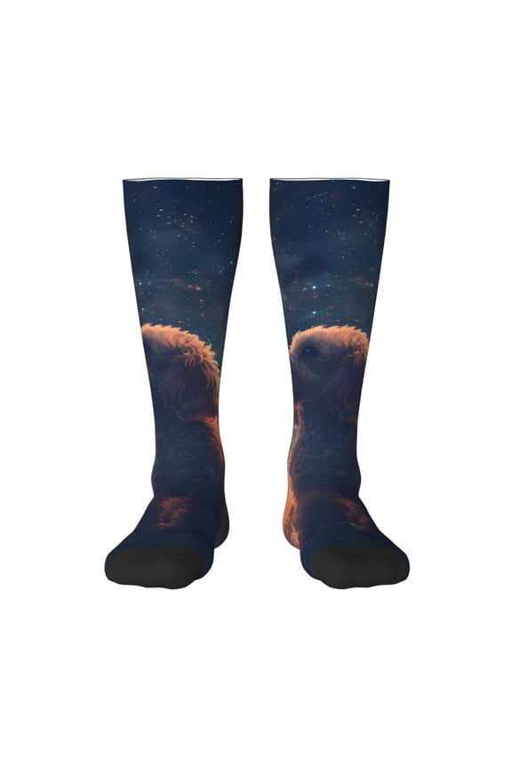 Starry Sky Cloud Puppy Print Thigh High Socks Extra Long Stretchy Sock Women Over Knee High Opaque Stocking Daily Wear
