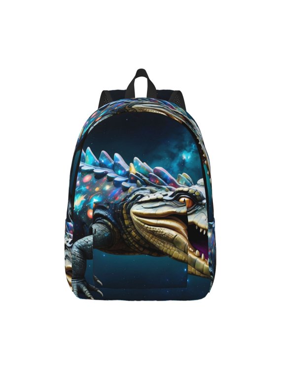 Starry Sky Colorful Crocodile Print Canvas Backpack Travel Rucksack Unisex Knapsack 15.7/17.7Inch Laptop Backpack for Work,College -Medium