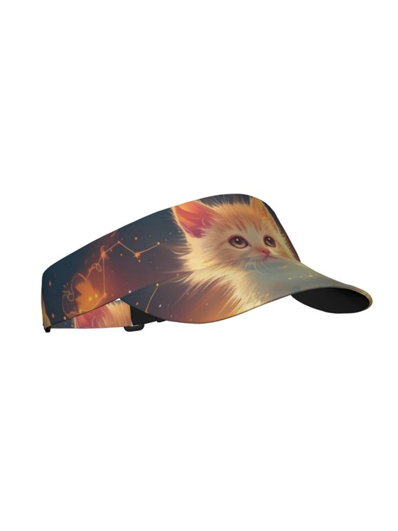 Starry Sky Constellation Cat Print Adult Sunscreen Visor Cap,1 Piece of Sport Sun Visor Hats Adjustable Sun Hat for Outdoor Activities Fits for Women and Men (One Size)