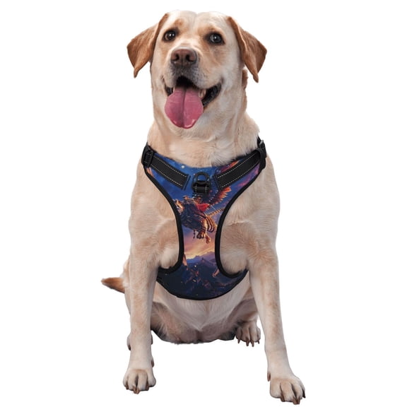 Vsdgher Starry Sky Flying Tiger Pattern Dog Harness,No Pull Pet Harness with Soft Padded Handle,Adjustable Reflective Vest with 2 Buckles,4 Slide Buckles,S-XL