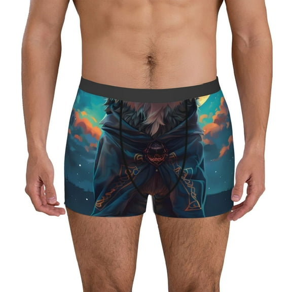 Vsdgher Starry Sky Moon Wolf Leader Pattern Men's Boxer Brief Underwear,Soft Funny Underwear for Men-X-Large