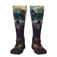 thumbnail image 1 of Vsdgher Starry Sky Moon Wolf Leader Print Thigh High Socks Extra Long Stretchy Sock Women Over Knee High Opaque Stocking Daily Wear, 1 of 5