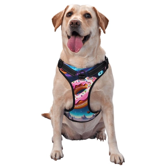 Vsdgher Starry Sky Pine Tree Donut Pattern Dog Harness,No Pull Pet Harness with Soft Padded Handle,Adjustable Reflective Vest with 2 Buckles,4 Slide Buckles,S-XL Large