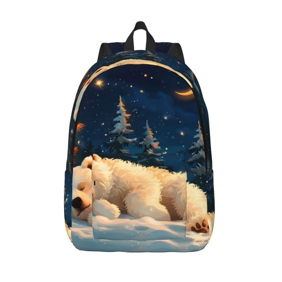 Vsdgher Starry Sky Sleep White Bear Print Canvas Backpack Travel Rucksack Unisex Knapsack 15.7/17.7Inch Laptop Backpack for Work,College -Medium
