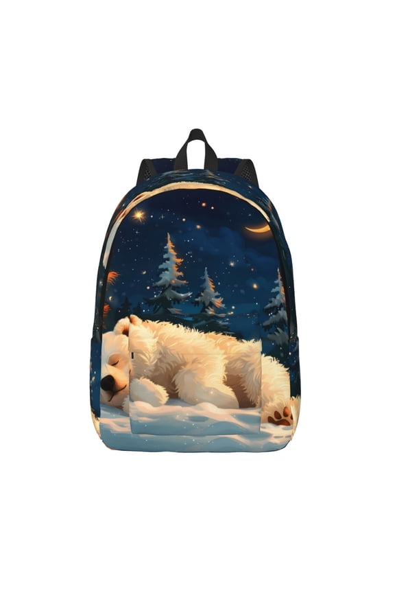 Starry Sky Sleep White Bear Print Canvas Backpack Travel Rucksack Unisex Knapsack 15.7/17.7Inch Laptop Backpack for Work,College -Medium