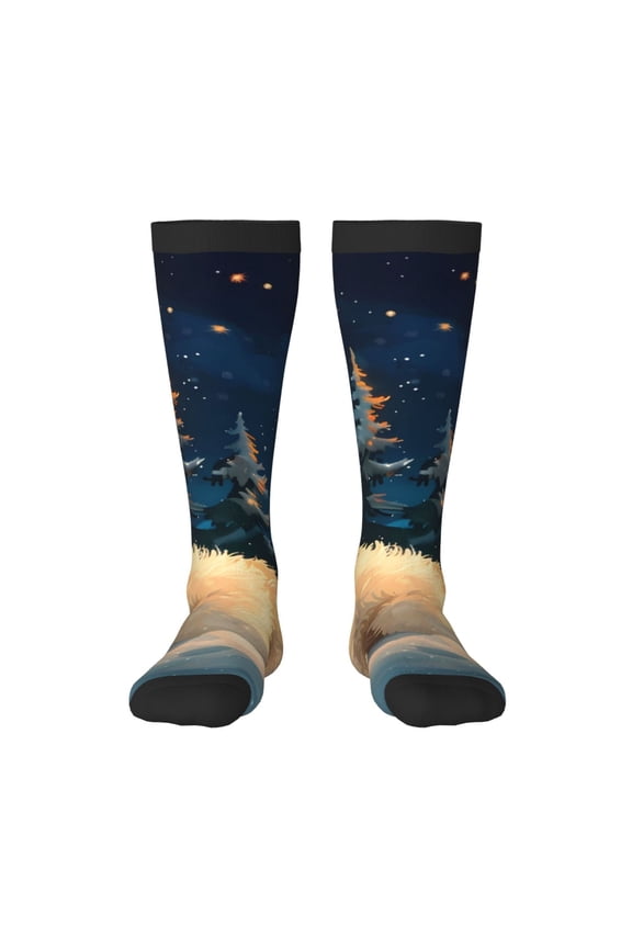 Starry Sky Sleep White Bear Print Thigh High Socks Extra Long Stretchy Sock Women Over Knee High Opaque Stocking Daily Wear
