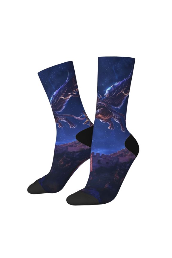 Starry Sky Wall Flying Tiger Crew Socks for Men & Women, Breathable Casual Athletic Ankle Socks