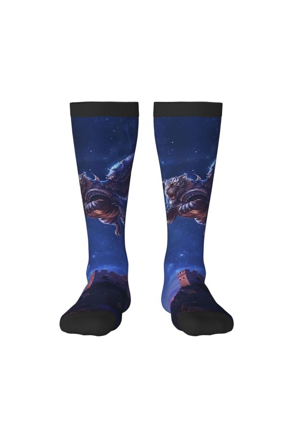 Starry Sky Wall Flying Tiger Print Thigh High Socks Extra Long Stretchy Sock Women Over Knee High Opaque Stocking Daily Wear