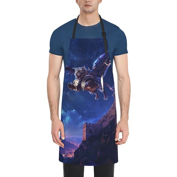 Vsdgher Starry Sky Wall Flying Tiger Waterproof Apron with 2 Pockets Kitchen Chef Aprons Bibs for Grooming Cooking Baking Painting Gardening