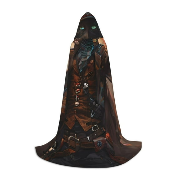 Vsdgher Steampunk Cowboy Cat Hooded Cloak, Teenagers Halloween Hoodies Robe Cosplay Capes, Halloween Hooded Cape Cosplay Costume-Medium