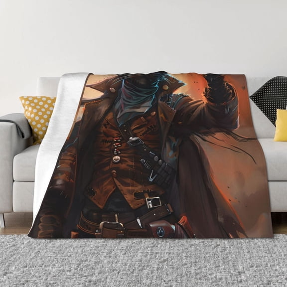 Vsdgher Steampunk Cowboy Cat Pattern Fleece Throw Blanket, Horizontal Fleece Bedding Home Decor for Couch & Bed All Season Use -80"x60"