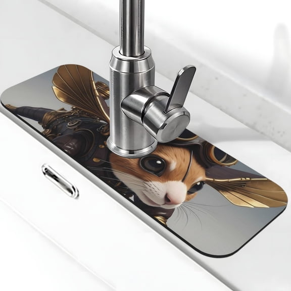 Vsdgher Steampunk Squirrel Pilot Kitchen Sink Splash Guard Faucet Mat -1 PC Super Absorbent Fast Drying Mat Sink Gadgets-Splash, Bathroom,Sink Mat,(15" X 5.5" )