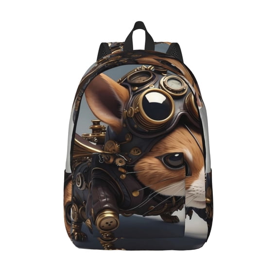 Vsdgher Steampunk Squirrel Pilot Print Canvas Backpack Travel Rucksack Unisex Knapsack 15.7/17.7Inch Laptop Backpack for Work,College -Medium