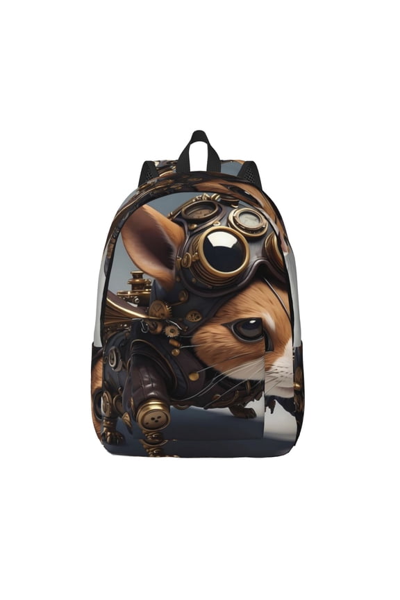 Steampunk Squirrel Pilot Print Canvas Backpack Travel Rucksack Unisex Knapsack 15.7/17.7Inch Laptop Backpack for Work,College -Medium