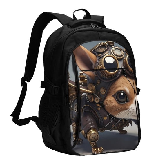 Vsdgher Steampunk Squirrel Pilot Print Travel Laptop Backpack, Laptops Backpack with USB Charging Port, Water Resistant Computer Bag Gift for Men & Women