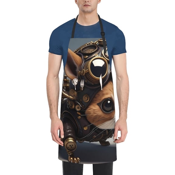 Vsdgher Steampunk Squirrel Pilot Waterproof Apron with 2 Pockets Kitchen Chef Aprons Bibs for Grooming Cooking Baking Painting Gardening