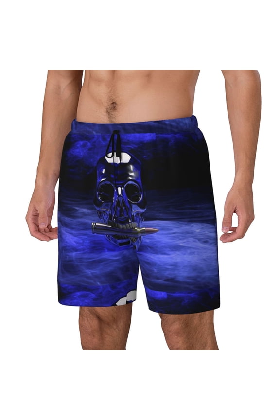 Steel Skull for Mens Swim Trunks with Compression Liner Swim Shorts Swim Suits Board Shorts-Medium