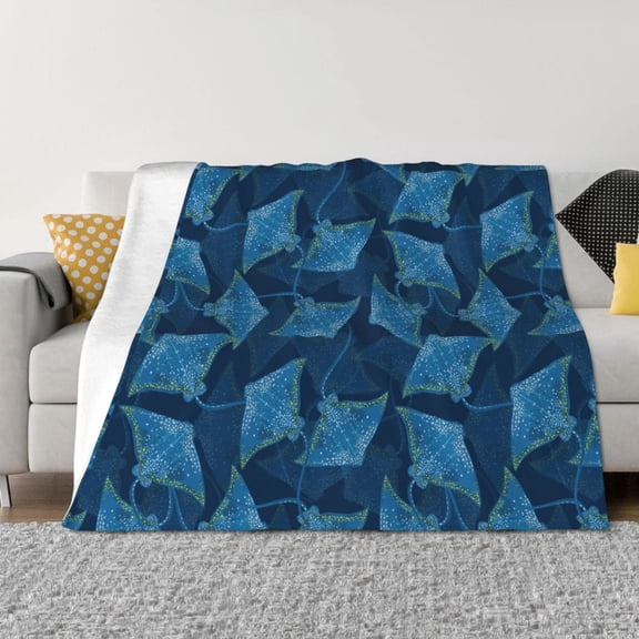 Vsdgher Stingray Pattern Fleece Throw Blanket, Horizontal Fleece Bedding Home Decor for Couch & Bed All Season Use -80"x60"