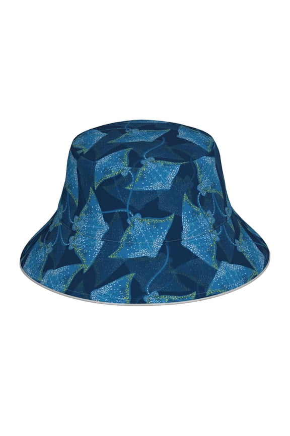 Stingray Print Bucket Hat for Men&Women Bucket Hat Reversible Summer Double-Side-Wear Travel Gardening, Beach, Camping, Hiking, Fishing Cap
