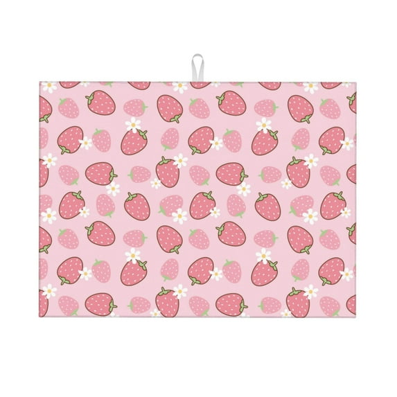Vsdgher Strawberries Dish Drying Mat Super Absorbent Drying Mat Large Dish Drying Mats for Kitchen Counter Kitchen Drying Mat 24" x 18"