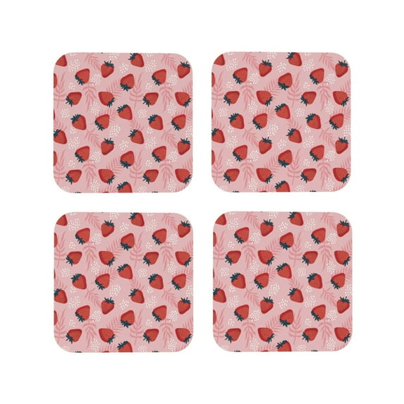 Vsdgher Strawberries Leather Coasters for Drinks, Durable Drink Coasters 4 Set for Tabletop Protection, Luxurious Home Décor and Housewarming Gift ( {designName})Square