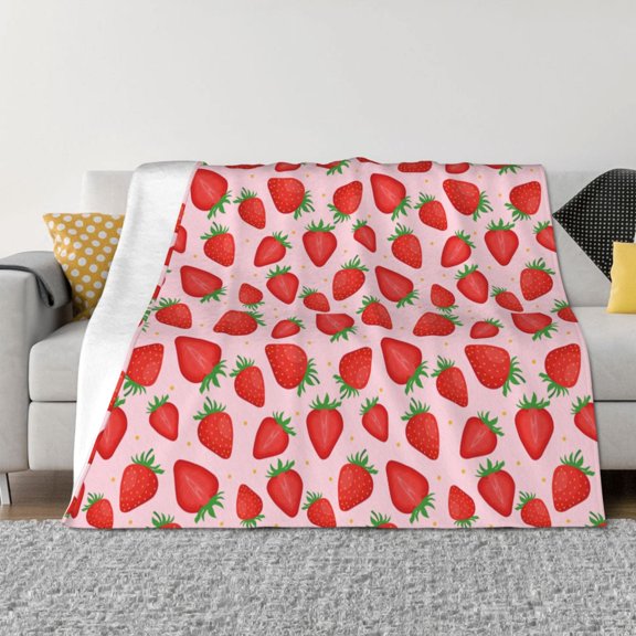 Vsdgher Strawberries Pattern Fleece Throw Blanket, Horizontal Fleece Bedding Home Decor for Couch & Bed All Season Use -40"x30"
